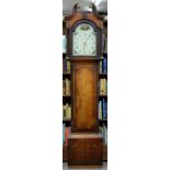 A GEORGE III THIRTY HOUR OAK AND INLAID LONGCASE CLOCK, THE BREAK ARCHED AND PAINTED DIAL