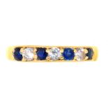 A SAPPHIRE AND DIAMOND RING IN 18CT GOLD, MARKED 0.21, 2.2G, SIZE J++GOOD CONDITION