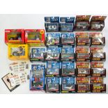 A COLLECTION OF CORGI AND BRITTAINS DIE CAST CARS, TRACTORS, FIRE SERVICE AND OTHER VEHICLES, BOXED