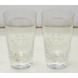 A PAIR OF GLASS BEAKERS, WHEEL ENGRAVED WITH A SHIP AND TAVERN NAME OLD POOR HOUSE, 15.5CM H, C1900,