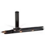 A WATERMAN 9CT GOLD BANDED VULCANITEIDEAL FOUNTAIN PEN, NIB MARKED WATERMANS 14CT ENGLAND, ONE