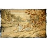 JAPANESE NEEDLE PAINTING OF TIGERS, MEIJI PERIOD, 182 X 120CM