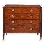 A GEORGE IV MAHOGANY CHEST OF DRAWERS, C1830 with reeded outset pilasters, 79cm h; 58 x 110cn++Minor