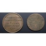 TWO ENGLISH BRONZE 'BIRTH TABLETS', 1732 both engraved on the reverse CLEMENT HART CITIZEN &