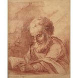 FRENCH SCHOOL A MAN READING A BOOK bears ink inscription 'Lemercier fecit a Angers', red chalk, 28 x