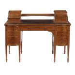 AN EDWARD VII MAHOGANY, INLAID AND PENWORK DECORATED CARLTON HOUSE WRITING TABLE, BY EDWARDS &