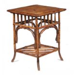 A BAMBOO OCCASIONAL TABLE, LATE 19TH C with tooled leather inlet top, 73cm h; 55 x 56cm++Top scuffed