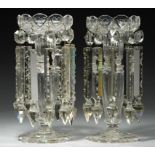 A PAIR OF VICTORIAN CUT GLASS LUSTRES, MID 19TH C 27cm h++Good condition