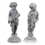 GARDEN STATUARY. TWO LEAD FIGURES OF THE INFANT SPRING AND SUMMER, C MID 20TH C on octagonal base,