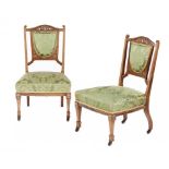 ROYAL A PAIR OF VICTORIAN IVORY INLAID AND PENWORK DECORATED ROSEWOOD BEDROOM CHAIRS BY BREW &