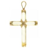 A GOLD AND FROSTED GLASS CROSS gold wire loop, 83mm, marked 14 K 585, 21.6g++Good condition