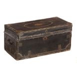 A CHINESE BRASS NAILED AND LEATHER COVERED CAMPHOR WOOD TRAVELLING TRUNK, EARLY 19TH C the lid