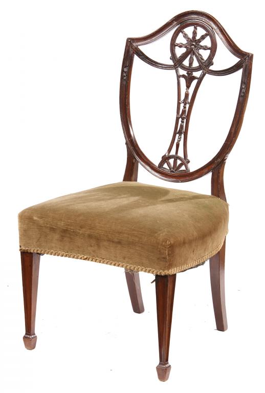 A GEORGE III MAHOGANY CHILD'S CHAIR, C1800 with carved, shield shaped back, 74cm h++A genuine