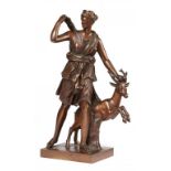 A FRENCH BRONZE SCULPTURE OF DIANE CHASSERESSE, AFTER THE ANTIQUE, LATE 19TH C light brown patina