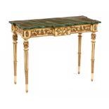 A CONTINENTAL NEO CLASSICAL STYLE CREAM AND GILT PAINTED WOOD AND COMPOSITION SIDE TABLE, MID 20TH C