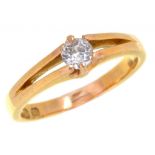 A DIAMOND SOLITAIRE RING with old cut diamond on later 18ct gold hoop, 5.2g, size S++Slight wear