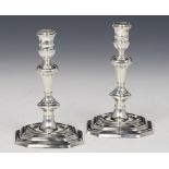 A PAIR OF GEORGE I SILVER CANDLESTICKS 16cm h, by James Gould, London 1726, 23ozs++Light wear, marks