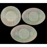 A SET OF CHINESE EXPORT MOTHER OF PEARL COUNTERS, EARLY 19TH C initialled J E Q, round, oval and