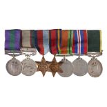 WORLD WAR TWO GROUP OF SEVEN General Service Medal, GVIR one clasp to Palestine, India General