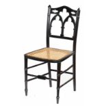 A GOTHIC REVIVAL PAINTED BEDROOM CHAIR, 19TH C with caned seat, 87cm h++Good condition; redecorated