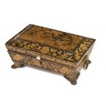 A REGENCY PENWORK WORKBOX, C1820 with embossed brass handles and feet, 10cm h; 15 x 23cm++Lid