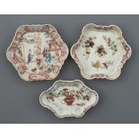 TWO CHINESE FAMILLE ROSE TEAPOT STANDS AND A SPOON TRAY, QING DYNASTY, QIANLONG PERIOD tray 12.5cm