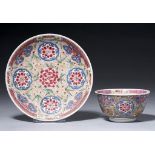 A CHINESE FAMILLE ROSE TEABOWL AND SAUCER, QING DYNASTY, QIANLONG PERIOD saucer 11.5cm diam++Both in