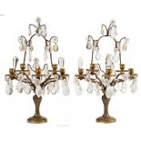 A PAIR OF FRENCH ORMOLU AND THE ROCK CRYSTAL CANDELABRA, ROCK CRYSTAL 18TH C, THE ORMOLU LATER of