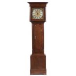 A DERBYSHIRE OAK THIRTY HOUR LONGCASE CLOCK [JAMES] WOOLLEY CODNOR, MID 18TH C the brass dial with