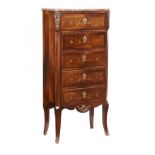 A FRENCH KINGWOOD AND MARQUETRY SECRETAIRE A ABATTANT IN LOUIS XV STYLE, C1900 with Languedoc marble