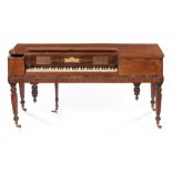 AN ENGLISH MAHOGANY AND ROSEWOOD SQUARE PIANO, JOHN BROADWOOD & SONS with brass fret, inset and