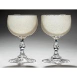 A PAIR OF W H, B & J RICHARDSON GLASS GOBLETS, C1854 the ovoid bowl etched with vermicelli, on