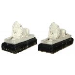 Joseph Parkinson (b 1853) A PAIR OF VICTORIAN MARBLE LIONS, SECOND HALF 19TH C on rectangular