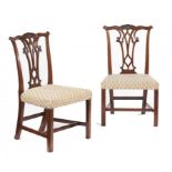 A PAIR OF GEORGE III MAHOGANY DINING CHAIRS, C1780 with pierced splat and slip seat, 97cm h++In good