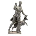 A BRONZE SCULPTURE OF DIANA CHASSERESSE, AFTER THE ANTIQUE, 19TH C uneven black and green patina,