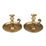 ROYAL HOUSEHOLD. A PAIR OF VICTORIAN BRASS CHAMBERSTICKS, C1840 engraved V R Buckingham Palace,