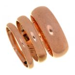 TWO RUSSIAN RED GOLD WEDDING RINGS AND ONE OTHER, POSSIBLY RUSSIAN, 1908-17 the larger ring