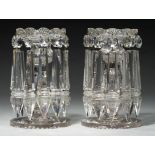 A PAIR OF ENGLISH CUT GLASS LUSTRES, C1830 with fan cut pan top, knopped stem and star cut foot,