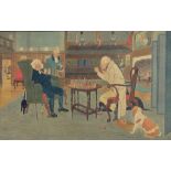 CIRCLE OF CECIL ALDIN, THE GAME OF CHESS, SIGNED WITH MONOGRAM (HSS), WATERCOLOUR, 36 X 60CM