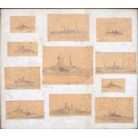 ENGLISH SCHOOL, THE "EMPIRE WOODLARK" AND OTHER SHIPS, ALL BUT ONE INSCRIBED, PENCIL, 12 X 16CM