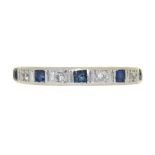 A SAPPHIRE AND DIAMOND RING IN 18CT WHITE GOLD, 4G, SIZE Q++SAPPHIRE FACETS ABRADED