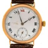 A 9CT GOLD SELF WINDING GENTLEMAN'S WRISTWATCH, LONDON 1923, LEATHER STRAP, 33 MM DIAM++WATCH