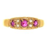 A VICTORIAN RUBY AND ROSE CUT DIAMOND RING IN 18CT GOLD, BIRMINGHAM 1893, 1.9G, SIZE P ++BUILD UP OF