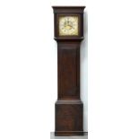 AN 18TH C OAK EIGHT DAY LONGCASE CLOCK, THE BRASS DIAL INSCRIBED JN TRIBE PETWORTH, 193 X 49CM