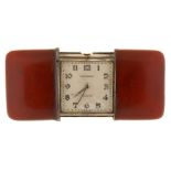 A MOVADO SILVER PURSE WATCH, CHRONOMETER ERMETO, C1930, 70 MM L EXTENDED++NOT RUNNING