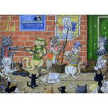 MICHAEL FELLOWS, ALLEY CATS, SIGNED AND DATED 97, GOUACHE, 25 X 34CM