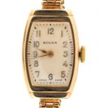 A ROLEX 9CT GOLD LADY'S WRISTWATCH, MARKS RUBBED, STRAP MARKED LONDON 1971, 27 X 16 MM, 22.7G++WATCH