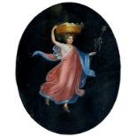 19TH C, FOLLOWER OF MICHELANGELO MAESTRI, ALLEGORICAL FEMALE SUBJECT, GOUACHE, OVAL, 26 X 20CM