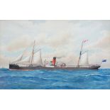 PELHAM JONES, THE "TROPIC" UNDER BOTH STEAM AND SAIL, SIGNED, WATERCOLOUR, 23 X 37CM