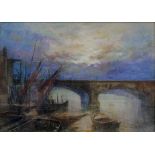 MILLICENT S. GROSE, SUNSET FROM BANKSIDE LONDON, SIGNED, WATERCOLOUR, 25 X 35CM